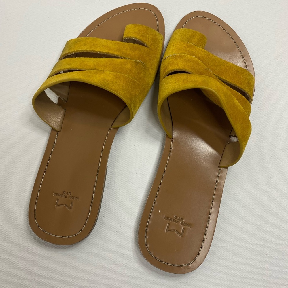 Marc Fisher Yellow Suede Flat Open Toe Sandals
